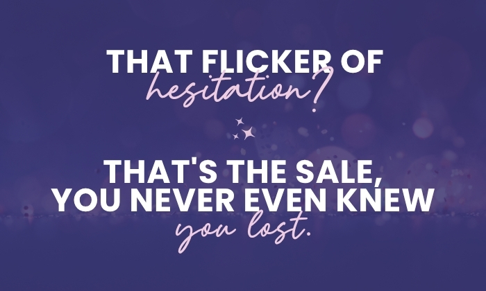 Purple pull quote graphic reading 'that flicker of hesitation, that's the sale you never even knew you lost,' from Wishbone Design Studio's blog post on the difference between a logo and a brand