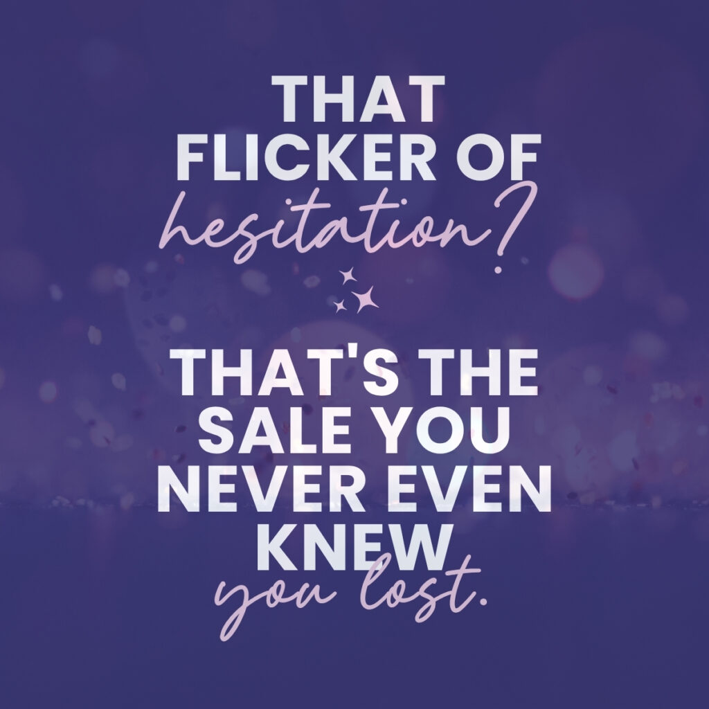 Purple pull quote graphic reading 'that flicker of hesitation, that's the sale you never even knew you lost,' from Wishbone Design Studio's blog post on the difference between a logo and a brand